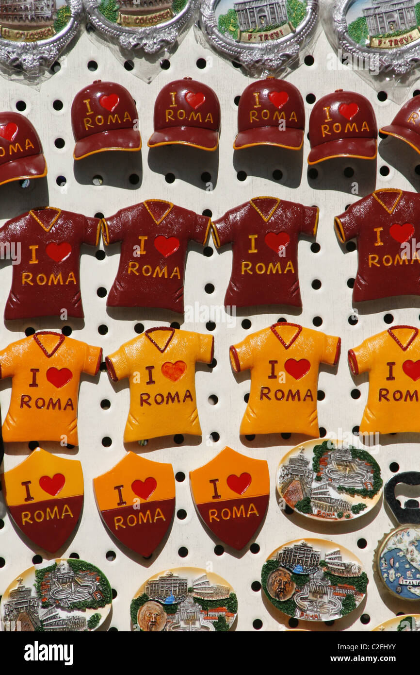 i love roma fridge magnets for sale at gift souvenir shop in rome italy Stock Photo