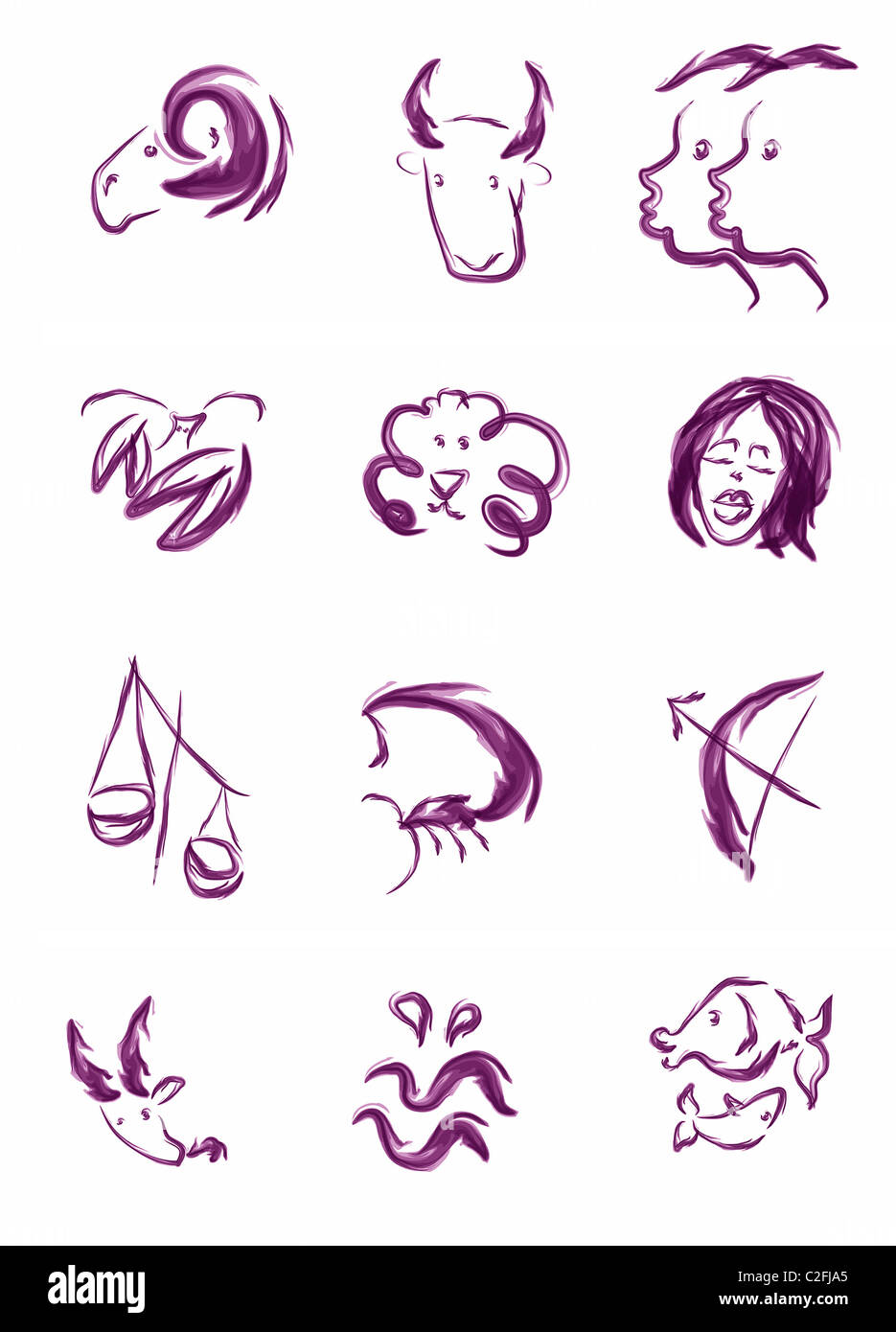 sketch illustration of all horoscope zodiac signs Stock Photo