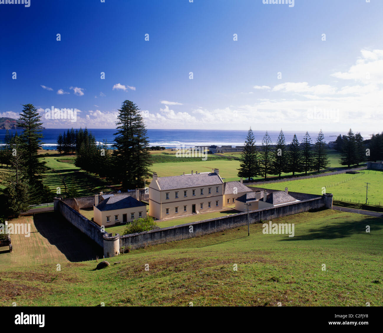 Located between Australia, New Zealand and New Caledonia, Norfolk Island was a British Penal colony from 1788 - 1855. The Stock Photo