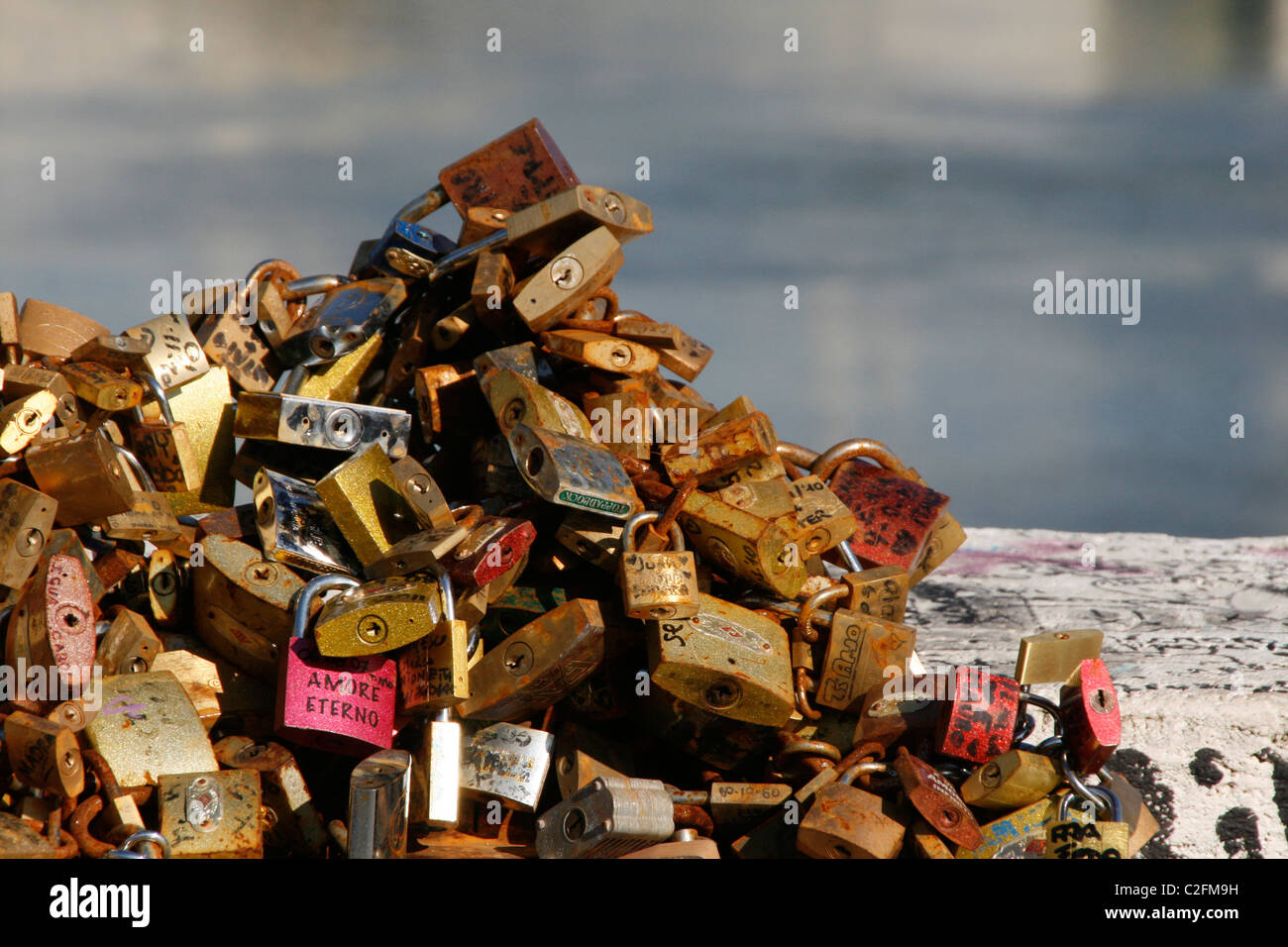 love locks on the milvio bridge in rome, italy Stock Photo Alamy