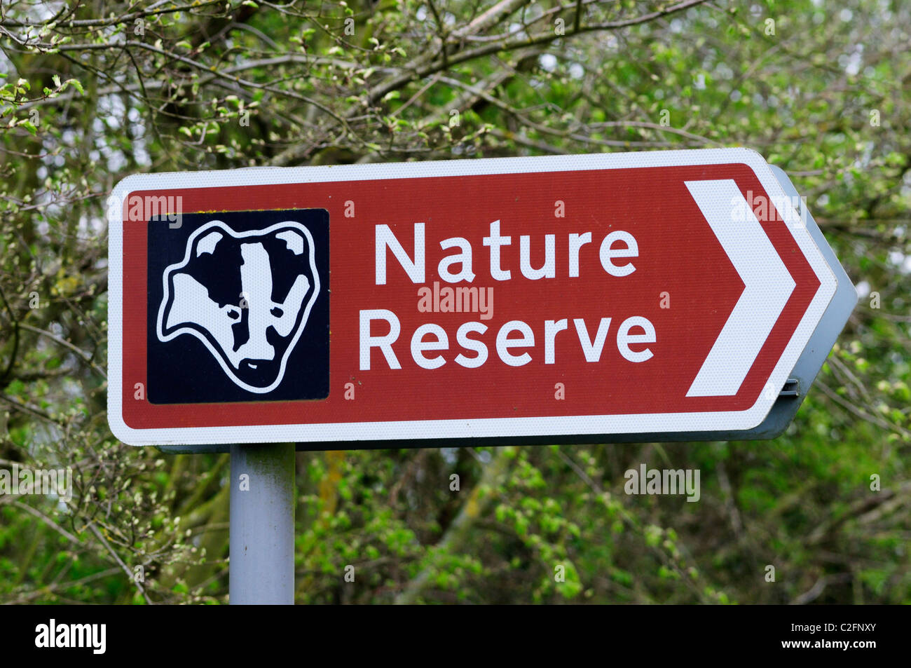 Nature Reserve Signpost by Hayley Wood, near Longstowe, Cambridgeshire, England, UK Stock Photo