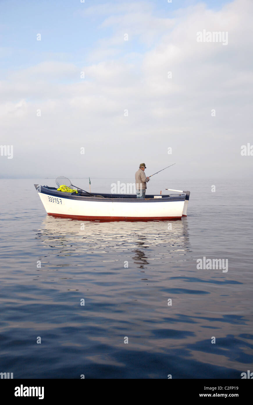 Sea Bass fishing off the coast of Brittany Stock Photo Alamy
