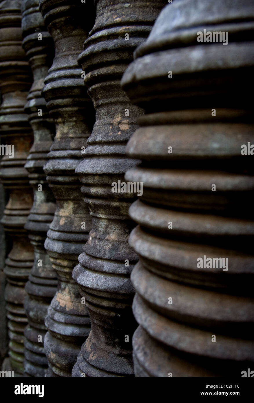 Detail of a big khmer temple in Laos, Vat Phu. The main temple lays 100m above the plains where Mekong river flows. Stock Photo