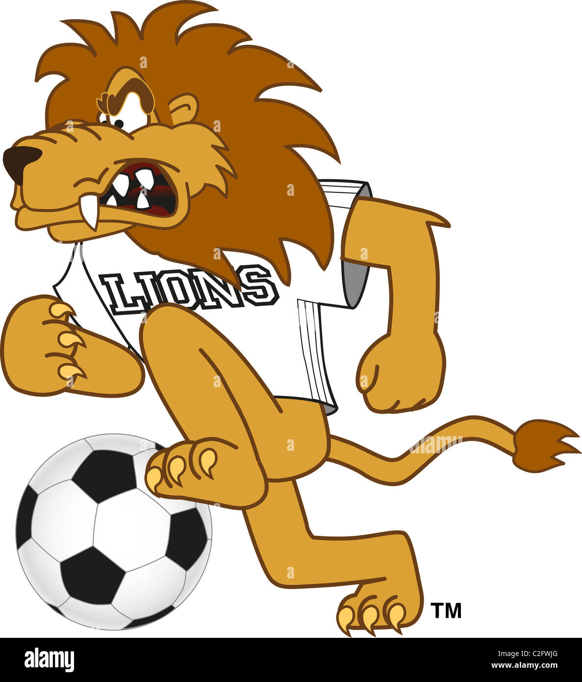 Lion Mascot Playing Soccer or Football Stock Photo