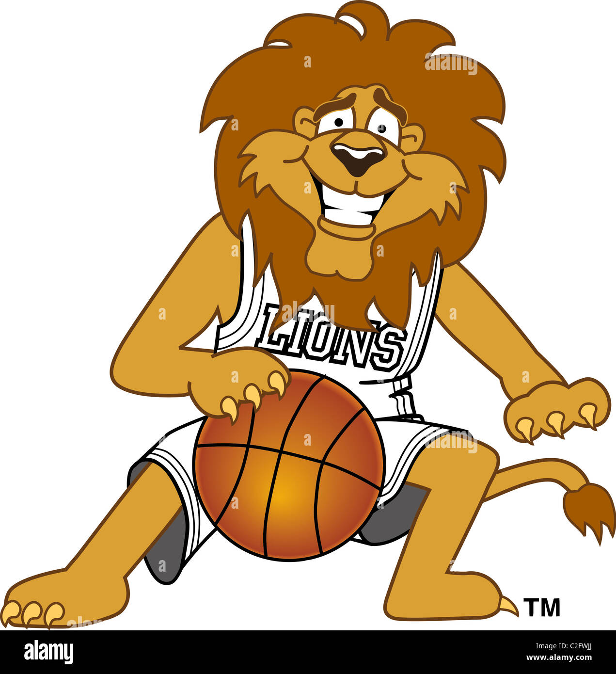 Cartoon Lion Mascot Playing Basketball Stock Photo