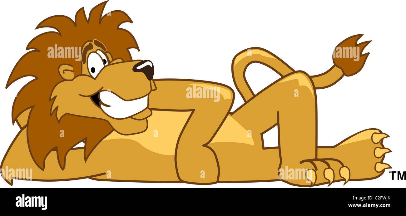 Cartoon lion school mascot reclining Stock Photo