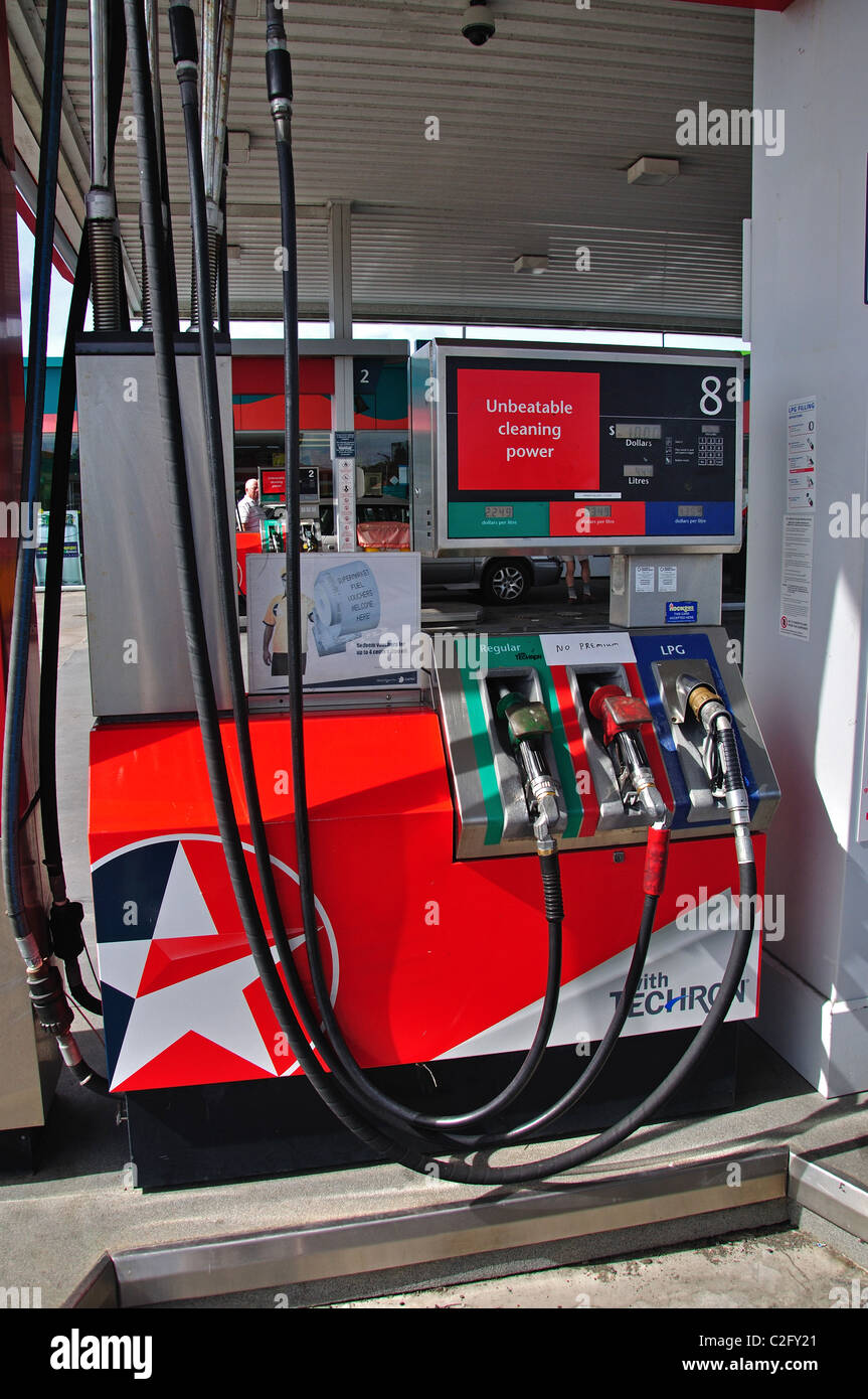 Petrol pump at Caltex Petrol Station, Pollen Street, Thames, Coromandel Peninsula, Waikato Region, North Island, New Zealand Stock Photo