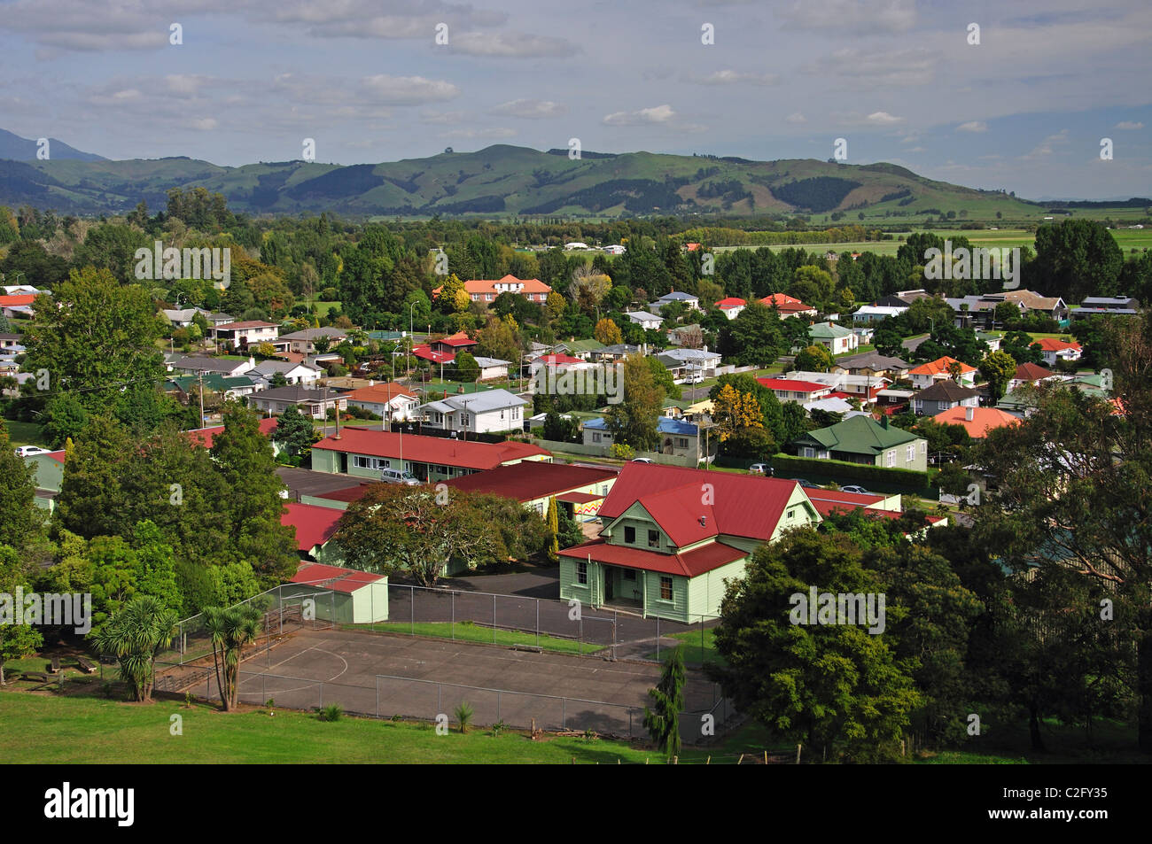 Town view from Primrose Hill, Paeroa, Waikato Region, North Island, New Zealand Stock Photo