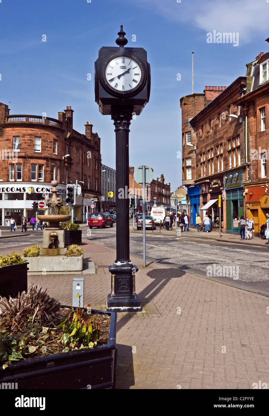 Clock and fountain in Burns Statue Square centre of Ayr South Ayrshire Scotland Stock Photo