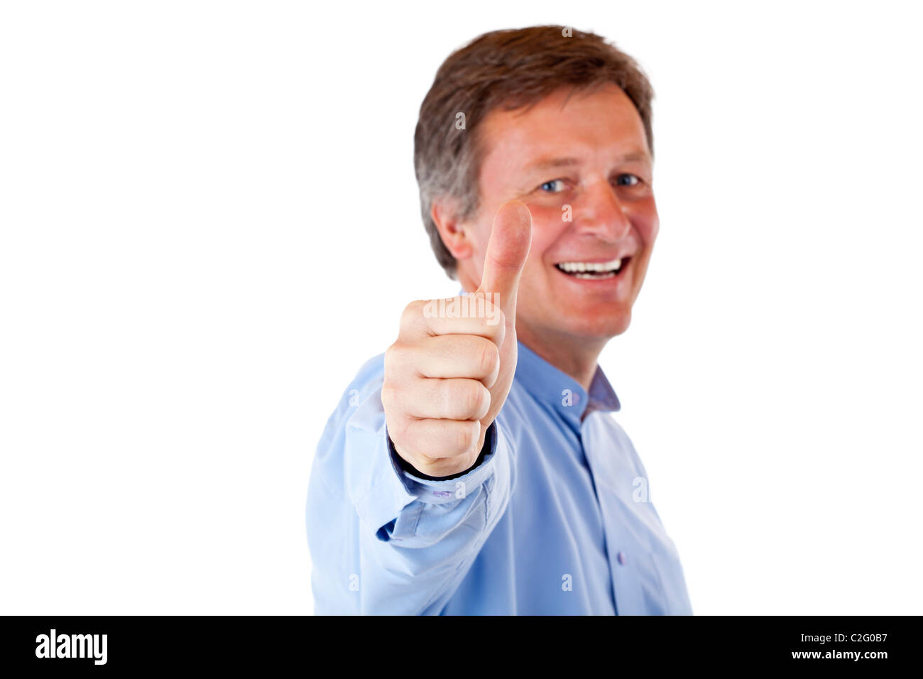Happy, handsome old senior man showing thumb up. Isolated on white ...
