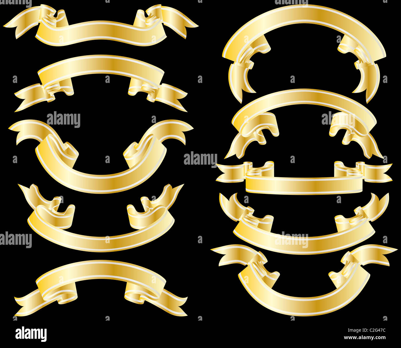 Set of golden striped ribbons on black background Stock Photo - Alamy