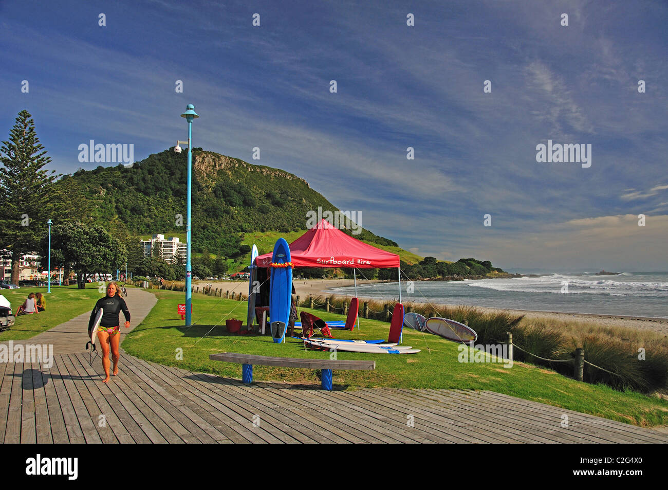 Beach promenade, Mount Maunganui, Tauranga, Bay of Plenty Region, North Island, New Zealand Stock Photo