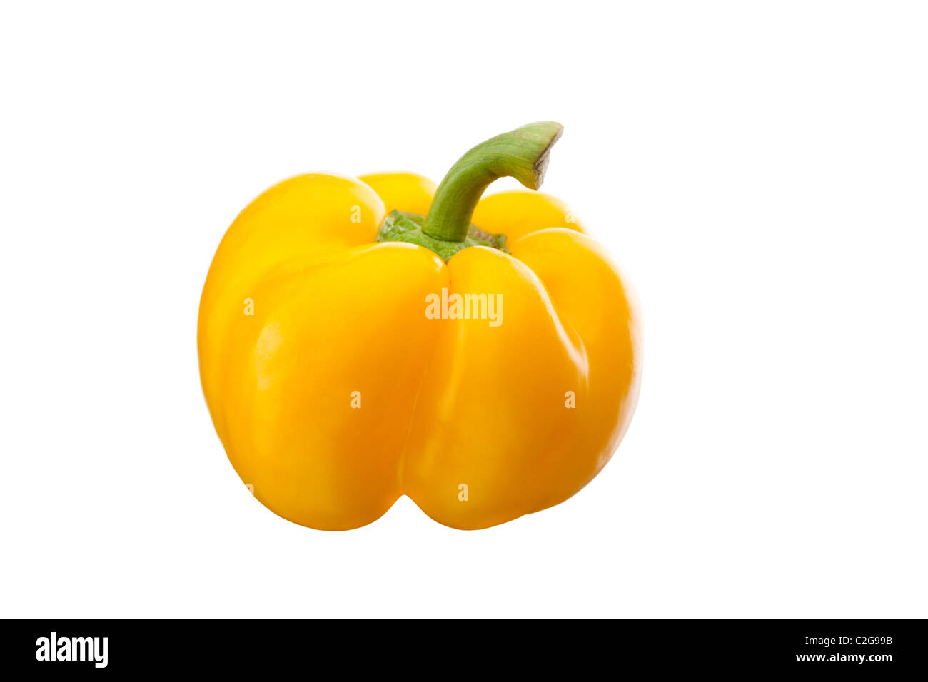 Isolated sweet yellow bell pepper (Capsicum annuum) on white background. Stock Photo