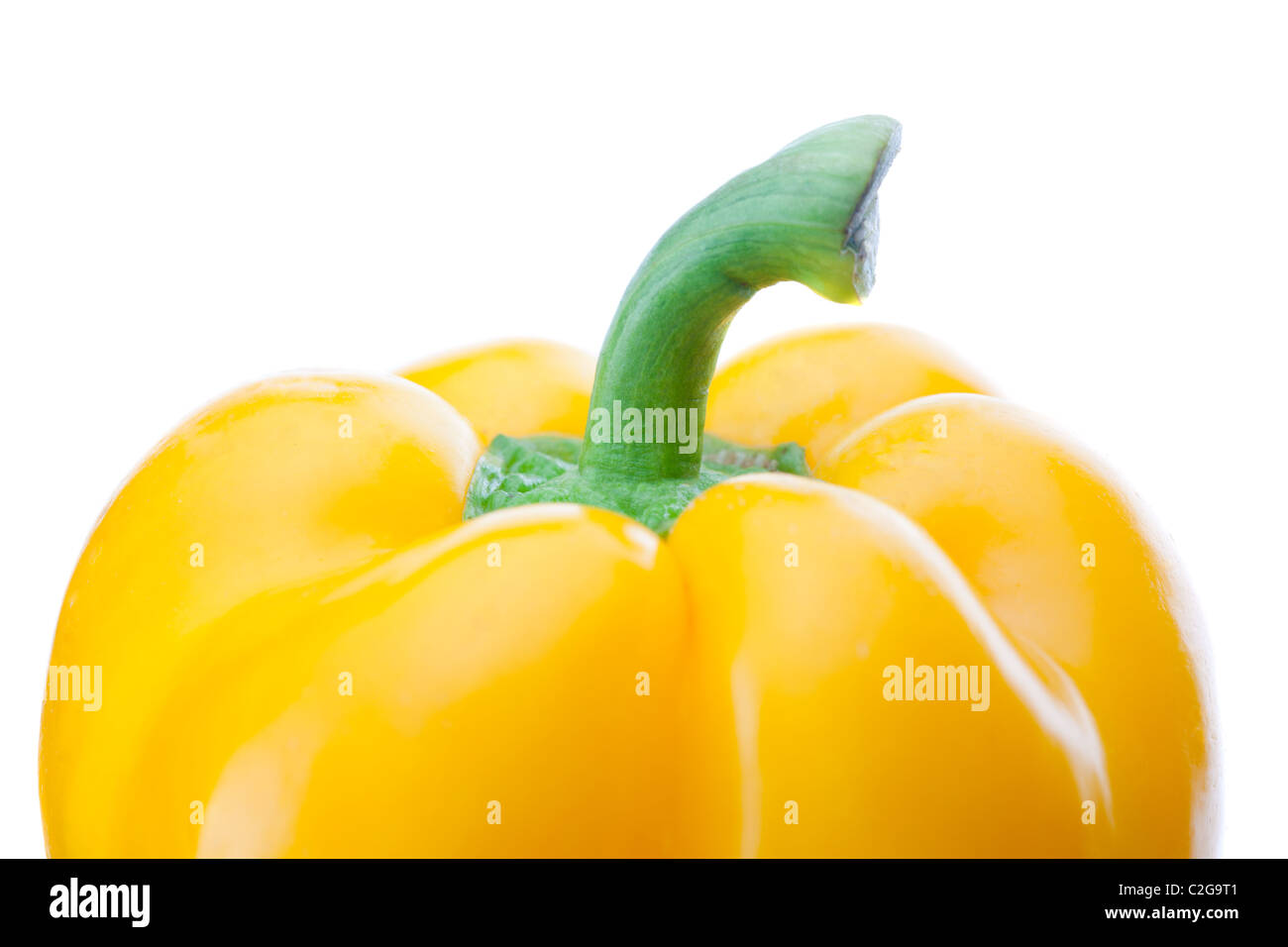 Isolated sweet yellow bell pepper (Capsicum annuum) on white background. Stock Photo