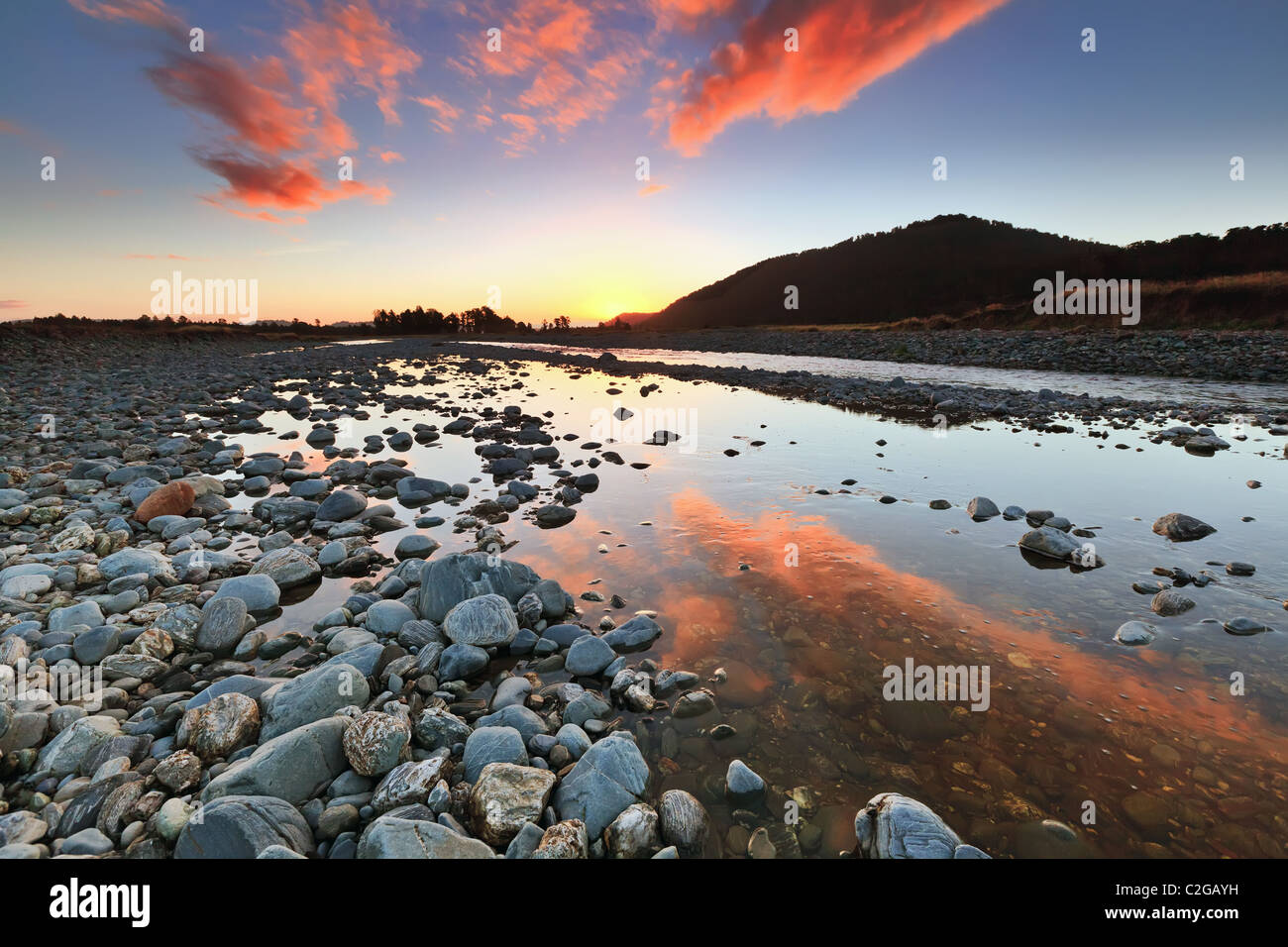 Cook River Sunset New Zealand Stock Photo