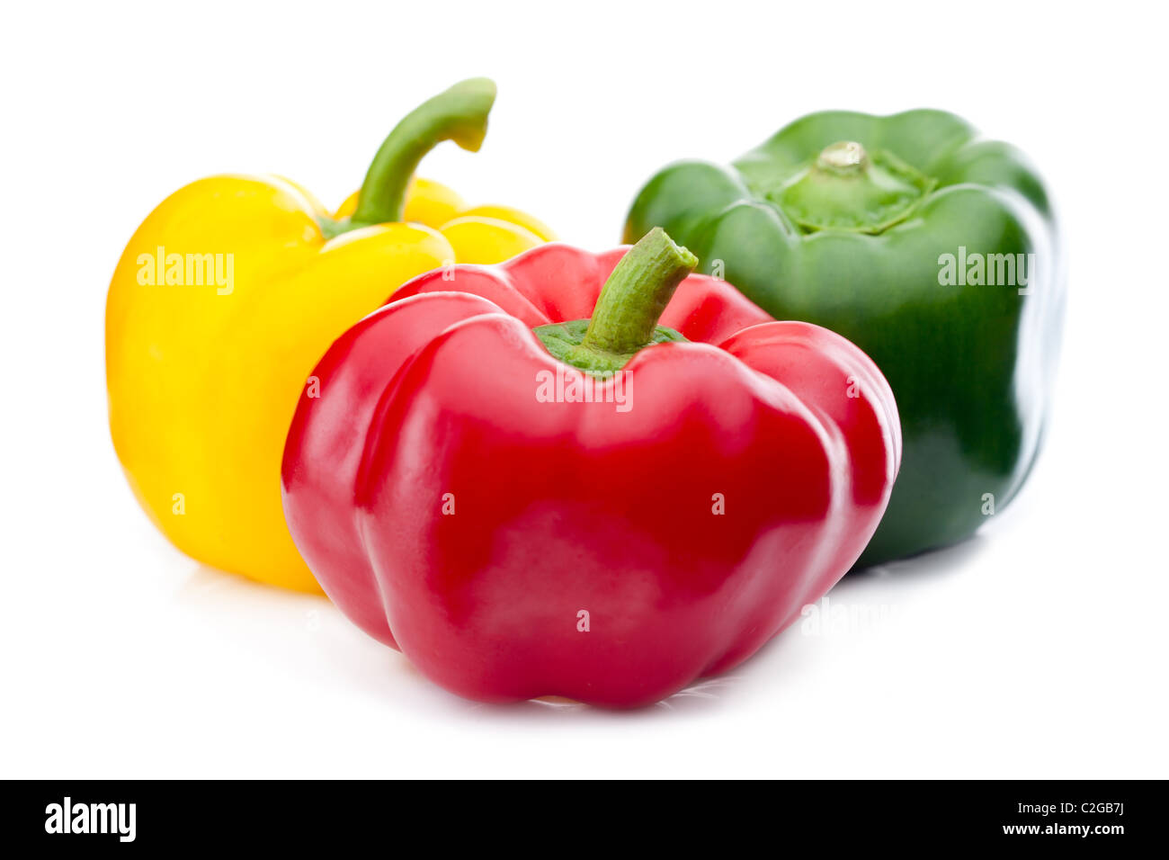 Isolated sweet yellow bell pepper (Capsicum annuum) on white background. Stock Photo