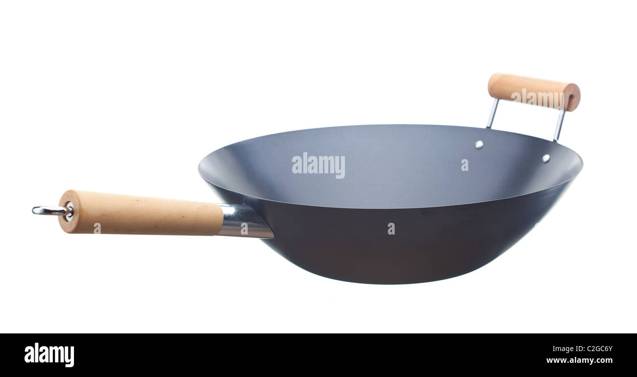 Unused wok isolated on white background Stock Photo