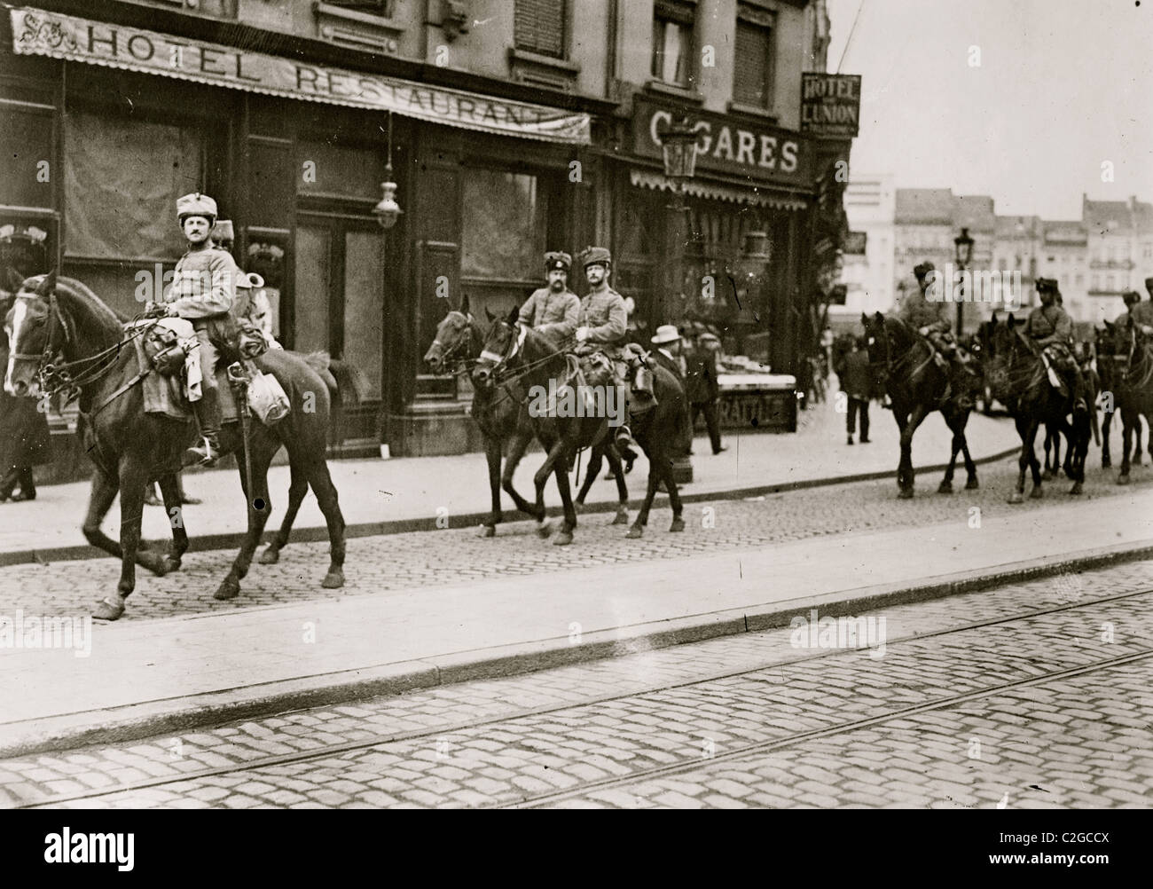 German Hussars in Antwerp Stock Photo