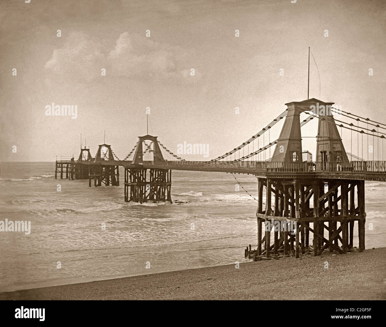 Brighton Chain Pier, c.1890 an old Victorian sepia photograph Stock