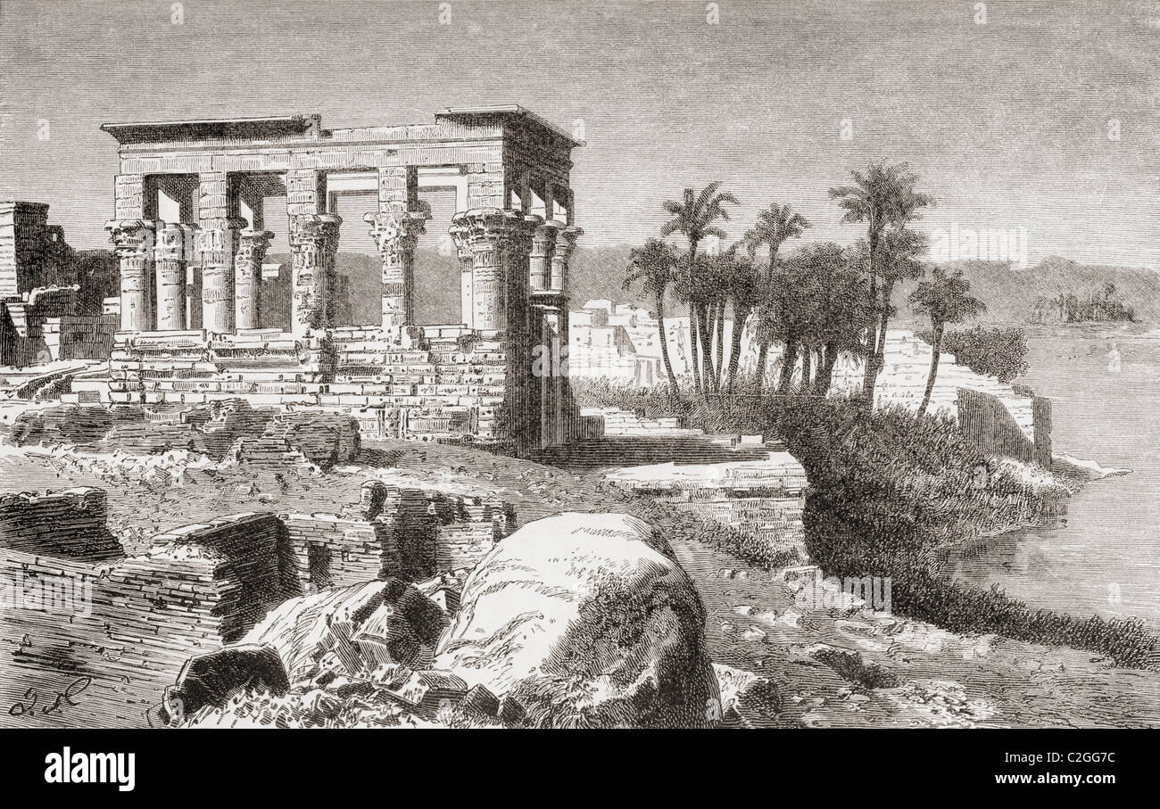 Remains of the temple at Philae, Egypt in the 19th century. Stock Photo