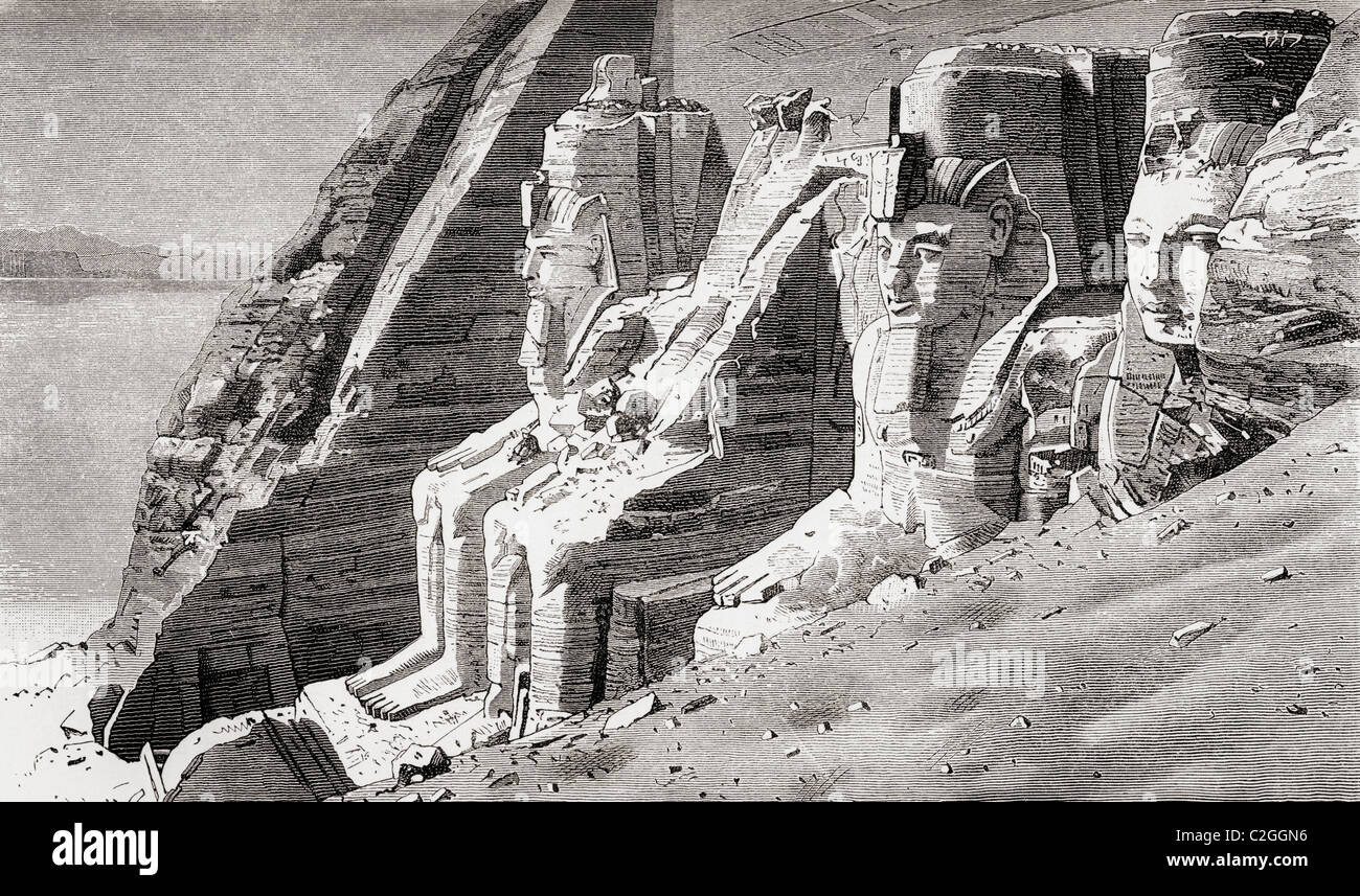 The rock temple at Abu Simbel, Nubia, Southern Egypt in the 19th century. Stock Photo