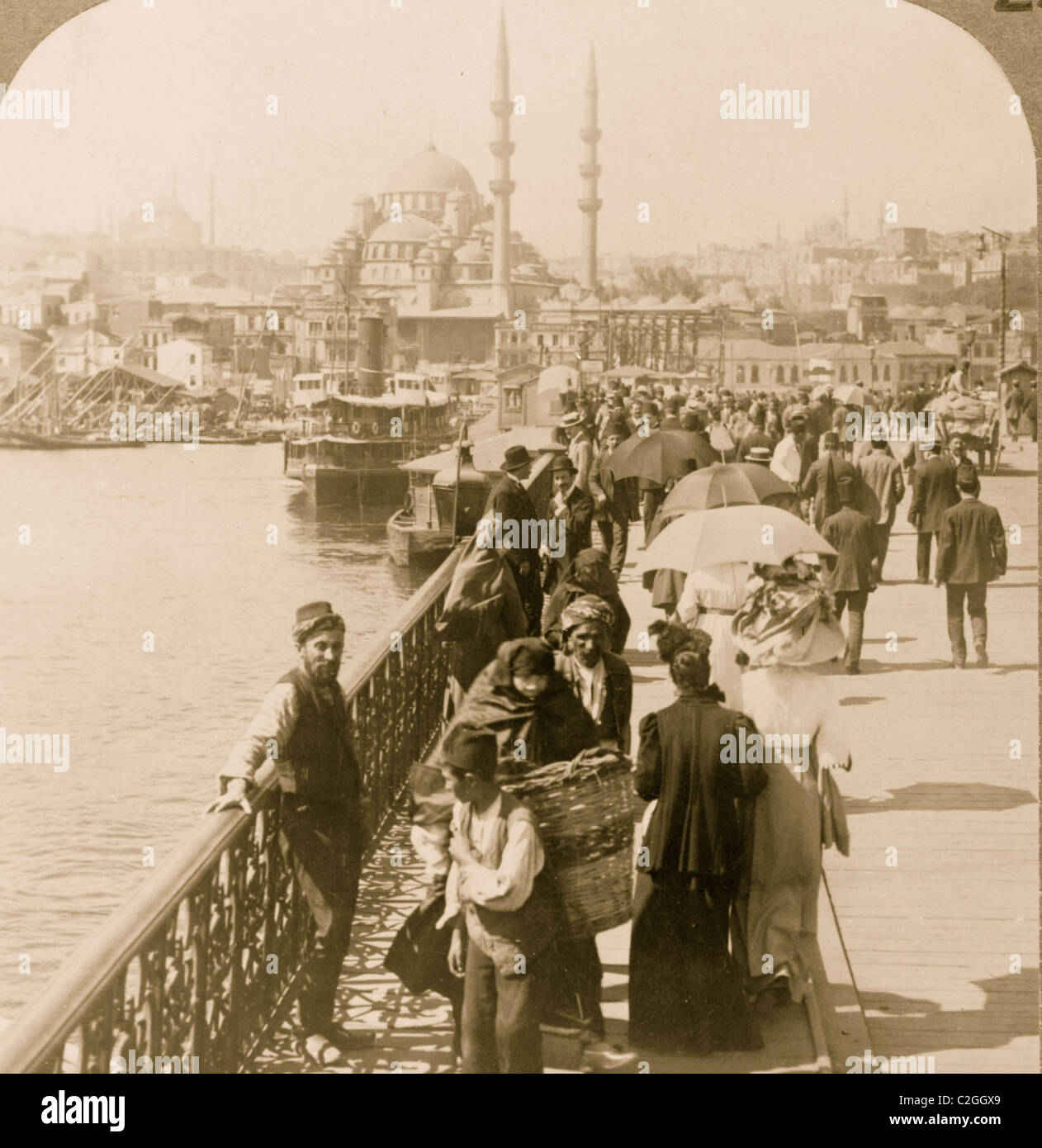 One of the world's most famous bridges, S. W. from Galata to Istanbul, Constantinople Stock Photo