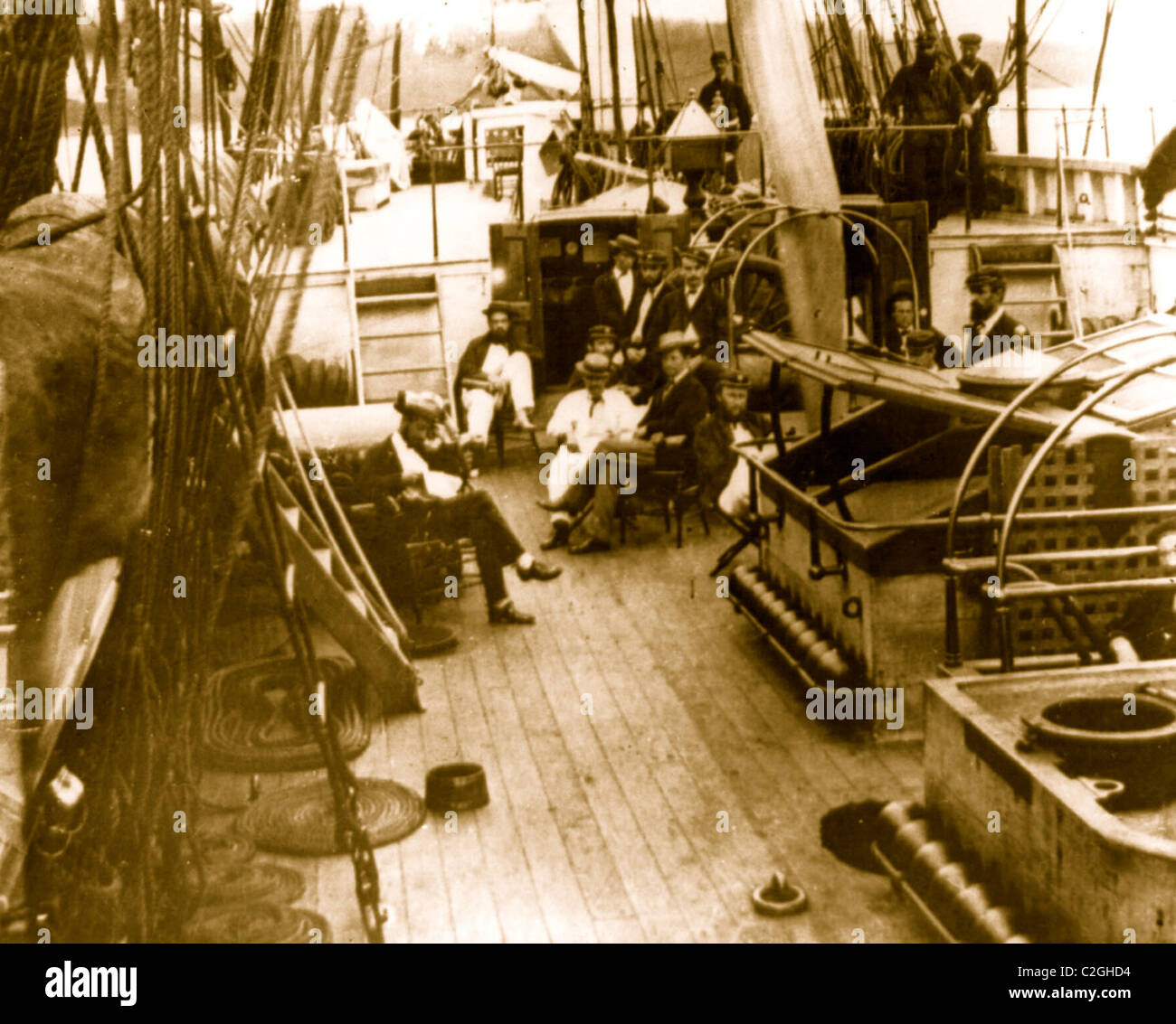 U.S. Naval officers relaxing on deck Stock Photo