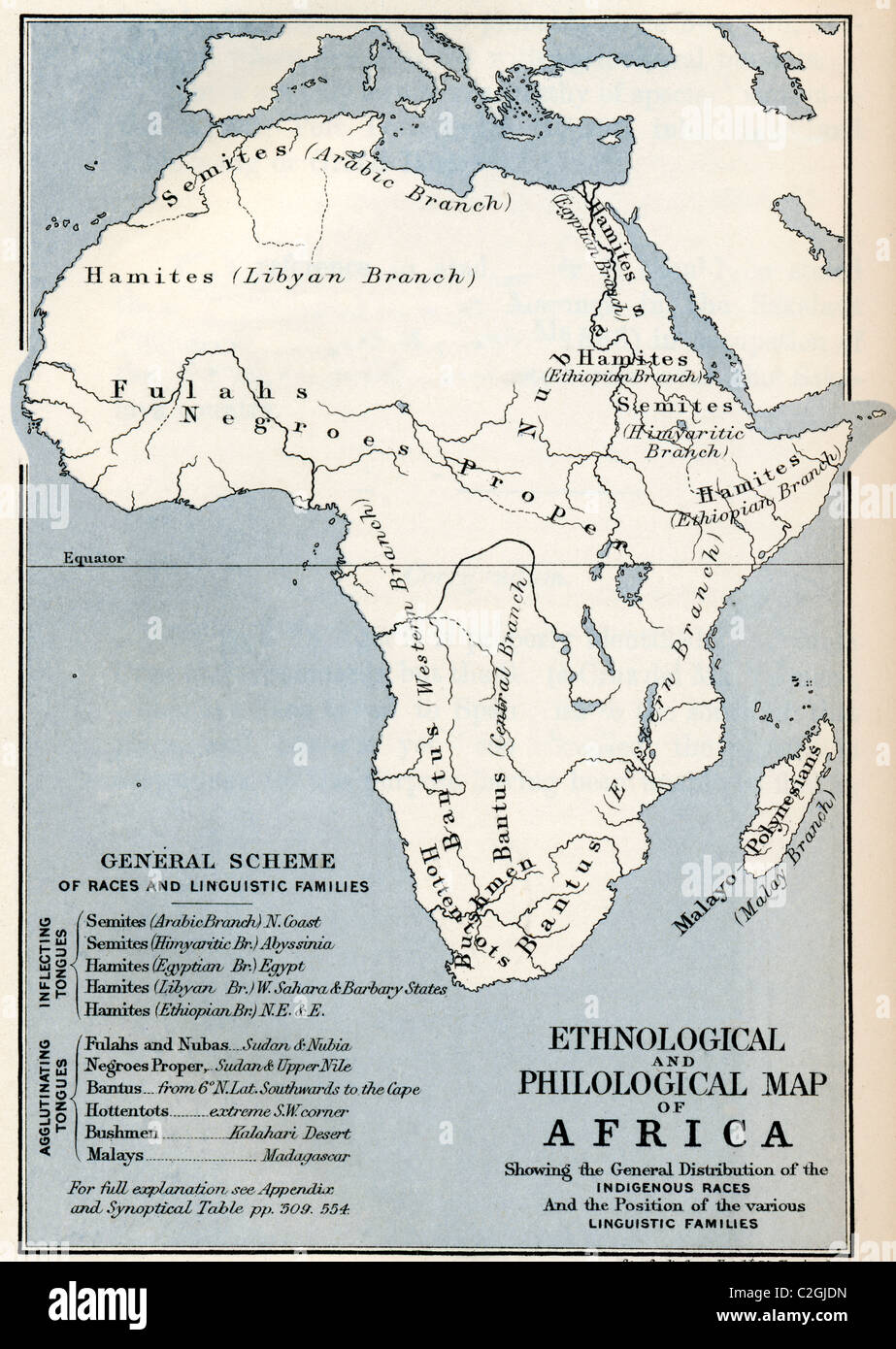 Ethnological and Philological map of Africa as it was in the 19th century. Stock Photo