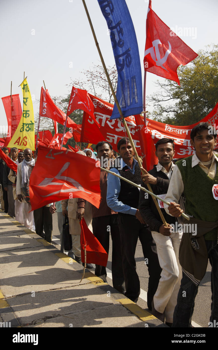 India , Delhi, 20110310, Demo der AIKS ( All India Kisan Sabha + AIAWU - All India Agricultural worker Umio ) Stock Photo