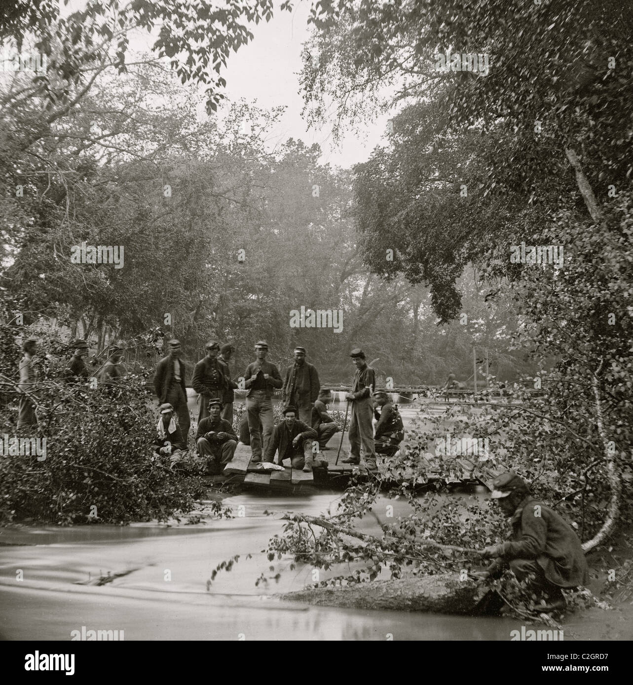 North Anna River, Virginia. Pontoon bridge across North Anna, below railroad bridge, where a portion of the 2nd Corps under Gen. Hancock crossed, May 23d Stock Photo