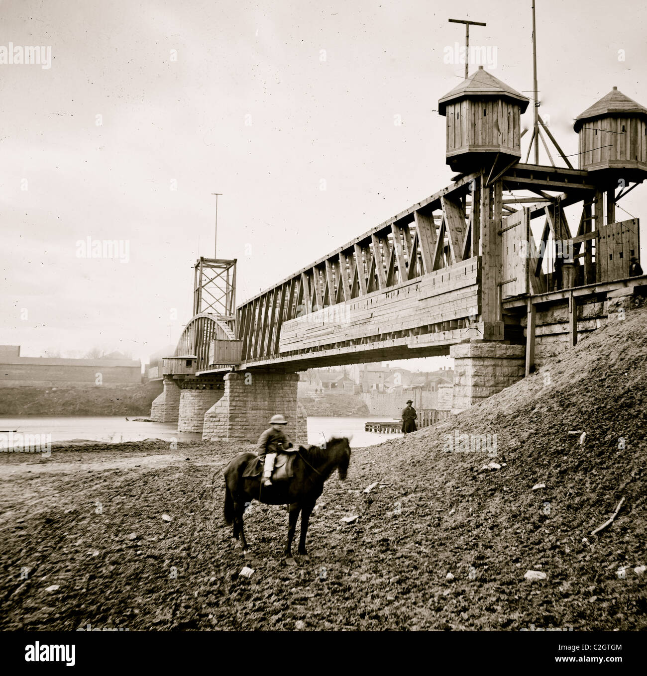 Nashville, Tenn. Fortified railroad bridge across Cumberland River Stock Photo