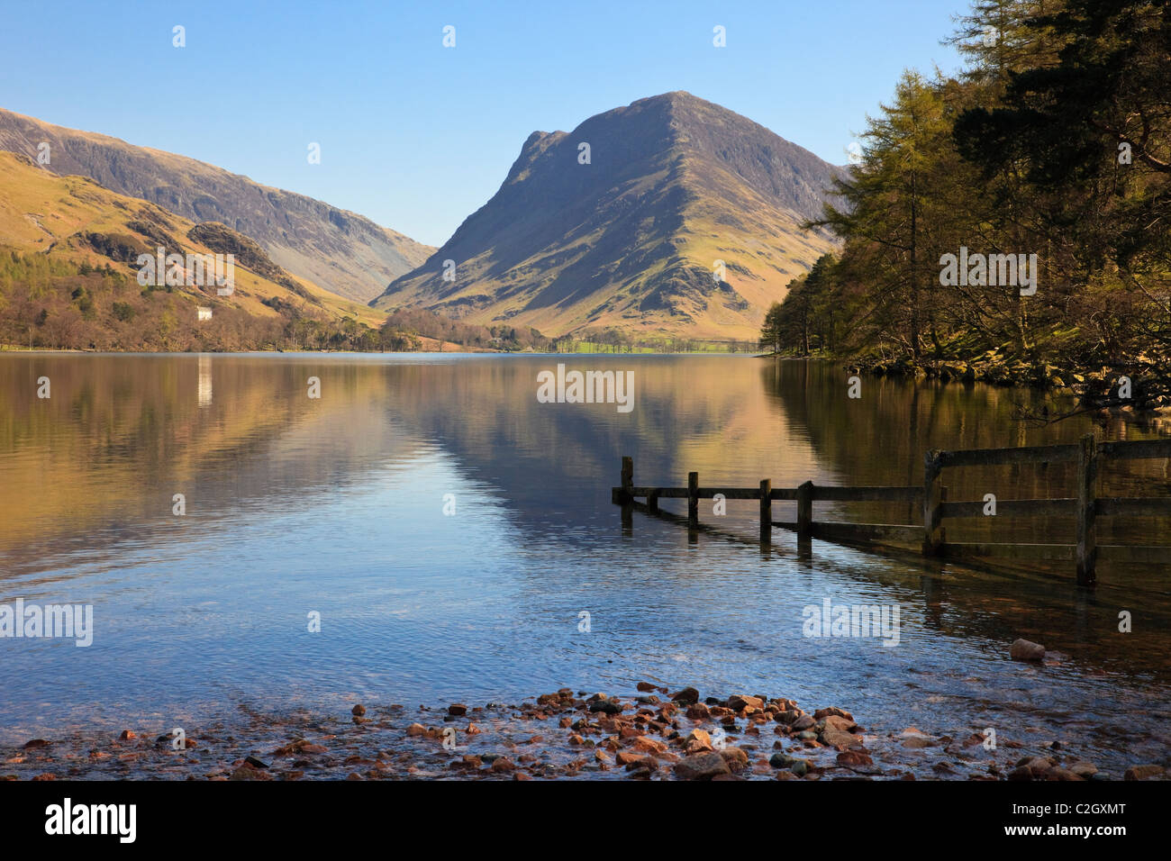 Scenic view to Fleetwith Pike mountain reflected in Buttermere Lake in the English Lake District National Park. Buttermere Cumbria England UK Britain Stock Photo