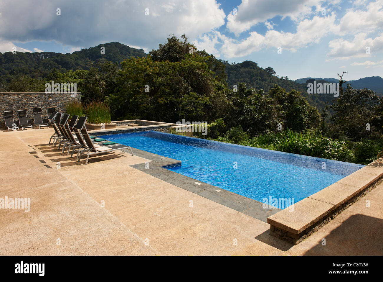 swimming pool in five star luxury Nyungwe Forest Lodge, Parc National de Nyungwe, Rwanda, Africa Stock Photo