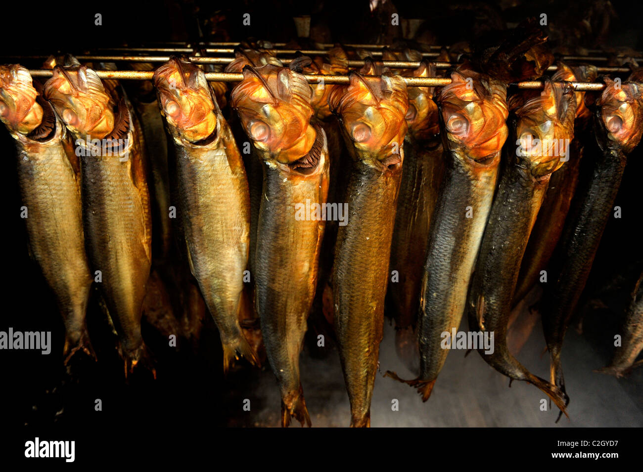 A traditional smokehouse full of herring at the annual herring festival