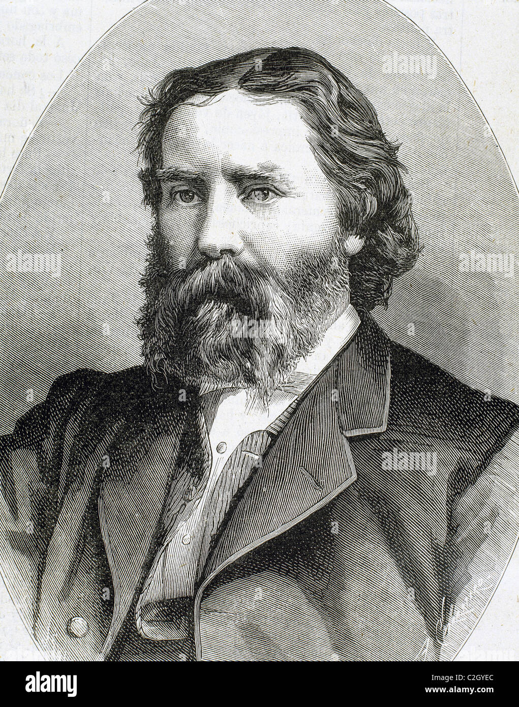LOWELL, James (1819-1891). Poet, essayist and American diplomat. Engraving. Stock Photo