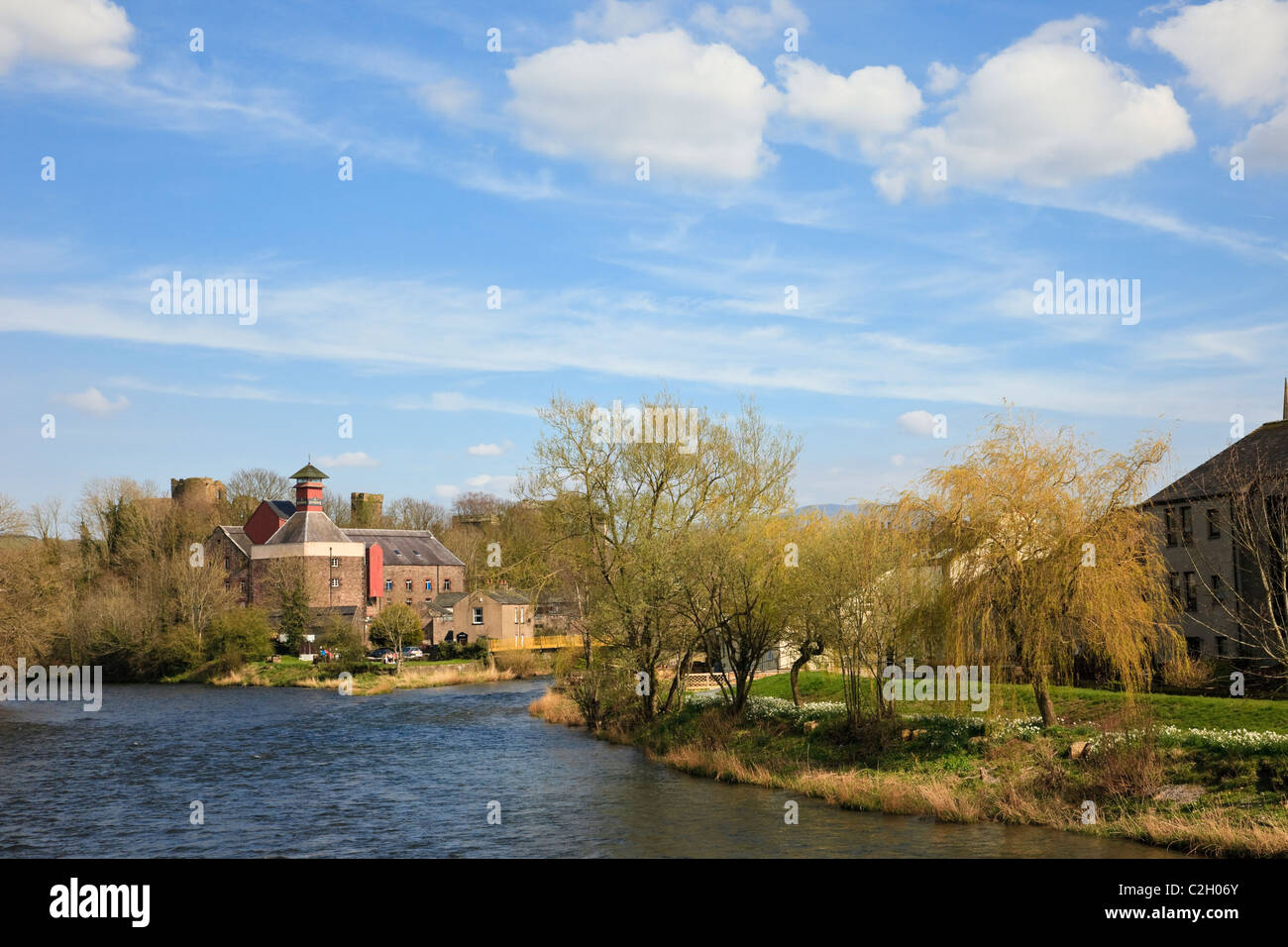 Jennings brewery at the confluence of River Derwent and Cocker. Cockermouth, Allerdale, Cumbria, England, UK, Britain. Stock Photo