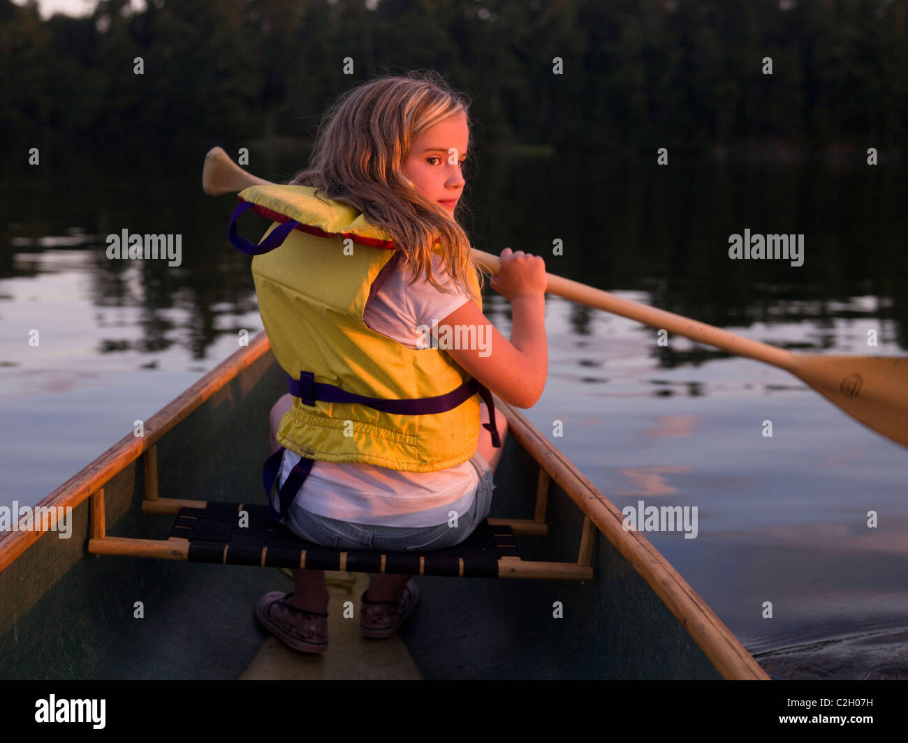 Girl In Canoe Stock Photo Alamy