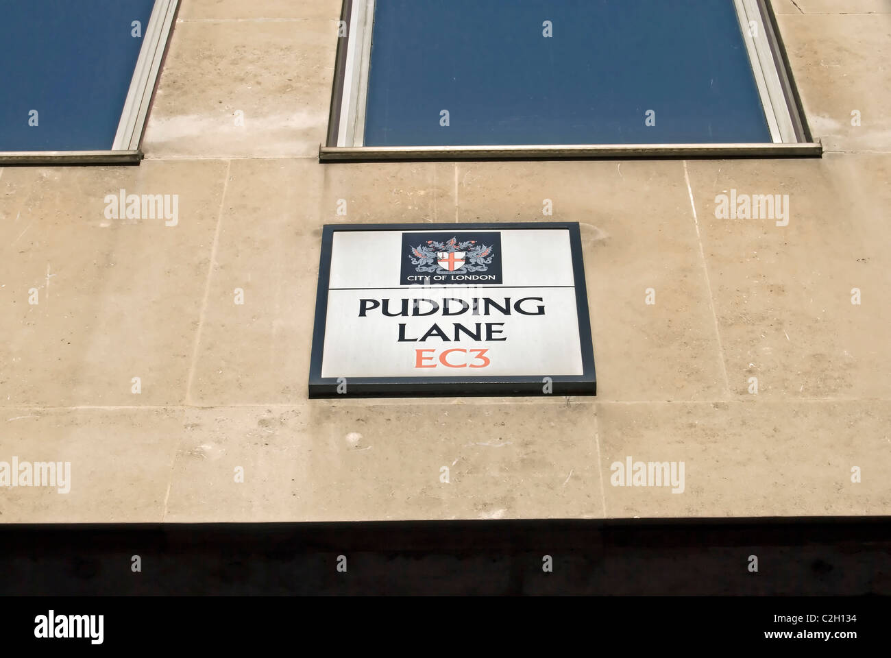 street name sign for pudding lane, starting point of the 1666 great fire of london, england