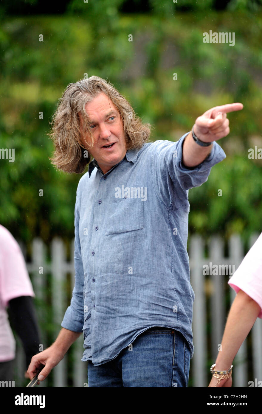 James May on locationa at Barnstaple railway station filming his failed