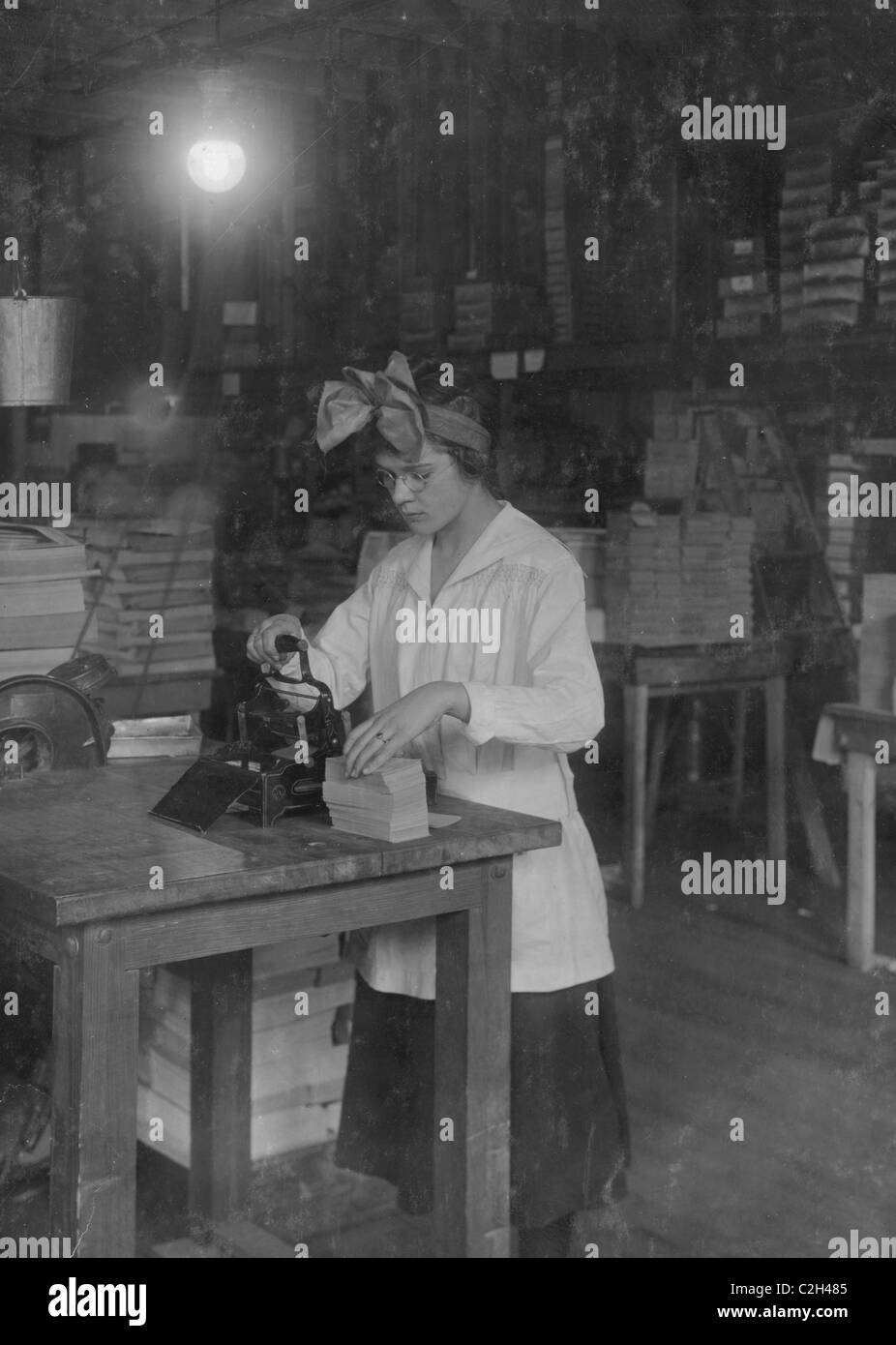 Stamping labels. Boston Index Card Co., 113 Purchase Street.] Location: [Boston, Massachusetts] Stock Photo