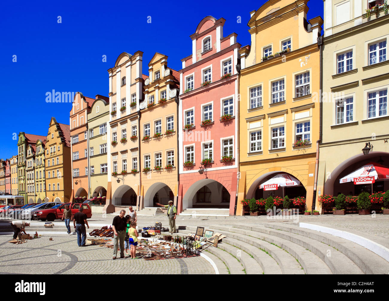 burgher houses facades and arcades in former german city hirschberg, jelenia gora, lower silesia, poland, europe Stock Photo