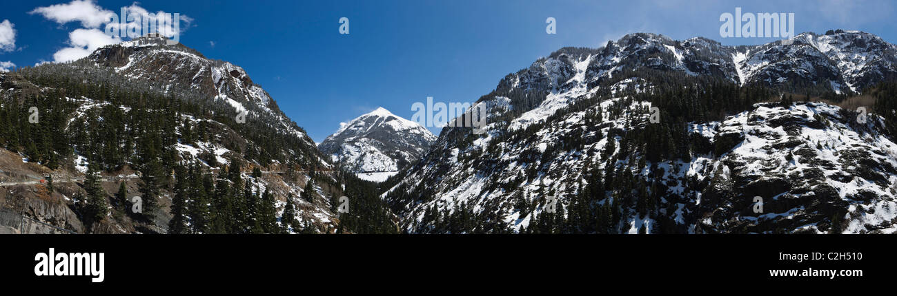 Panorama view of Red Mountain Pass and the Rocky mountains along the Million Dollar Highway, western Colorado, USA Stock Photo