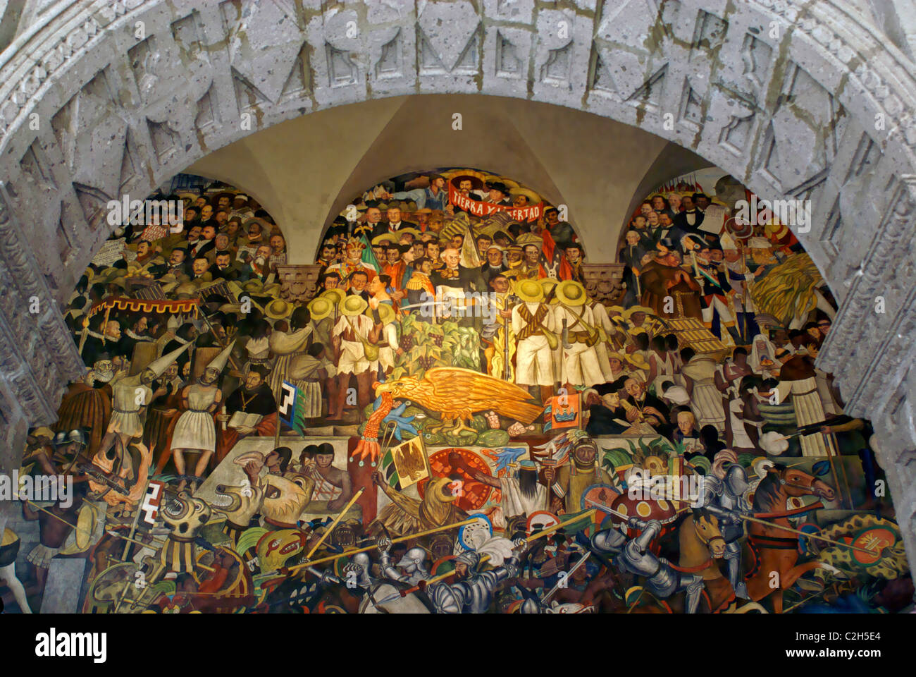 Mural by Diego Rivers depicting the history of Mexico, National Palace or Palacio Nacional, Mexico City Stock Photo