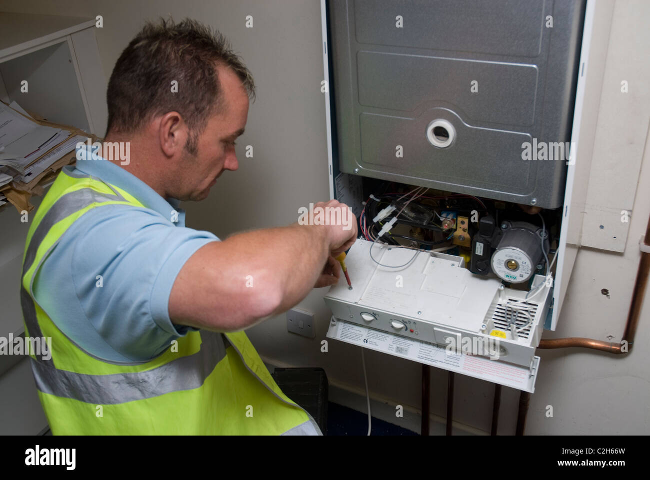 Central heating gas boiler repair and service Stock Photo Alamy