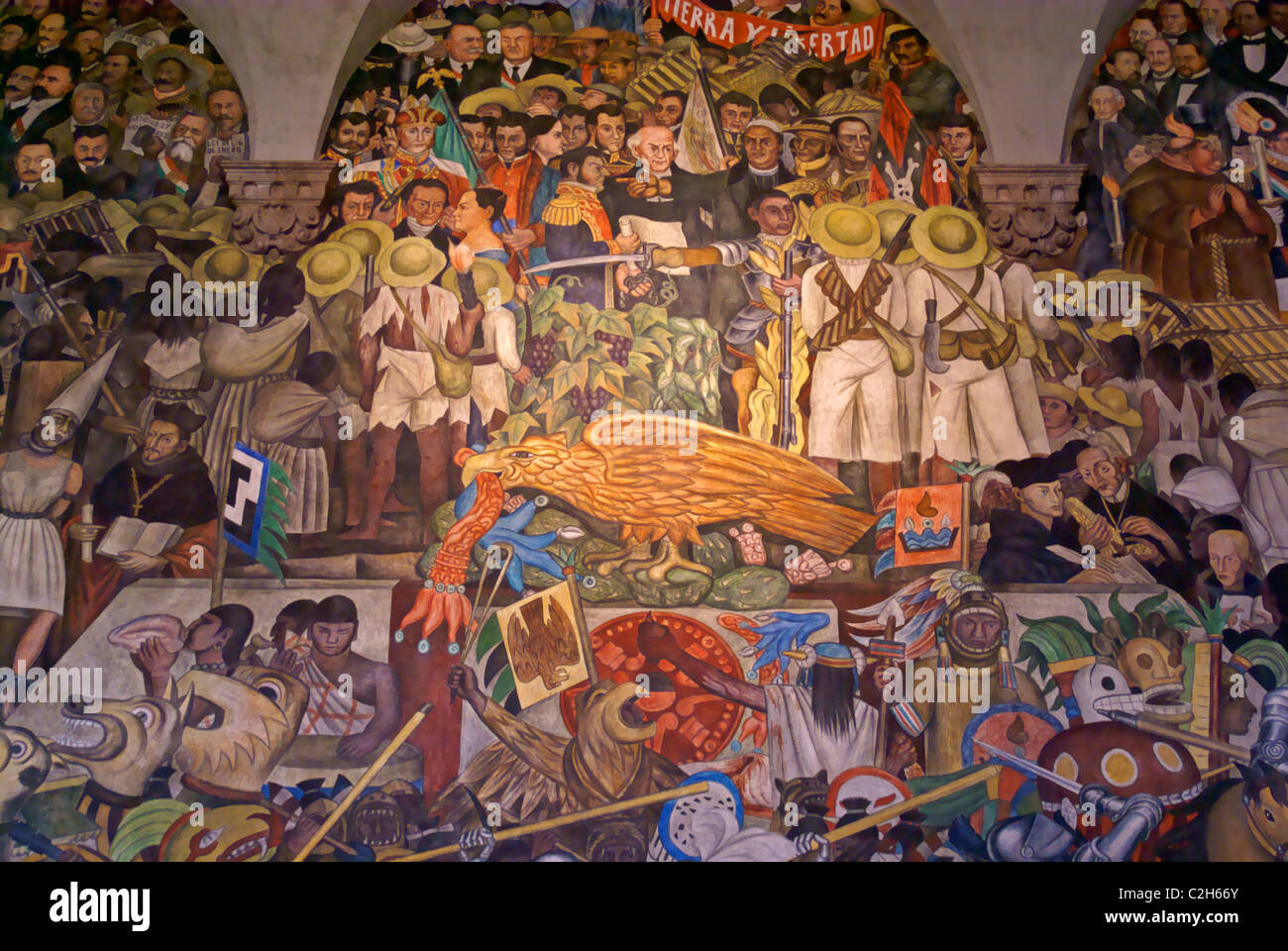 Detail of mural by Diego Rivers depicting the history of Mexico, National Palace or Palacio Nacional, Mexico City Stock Photo