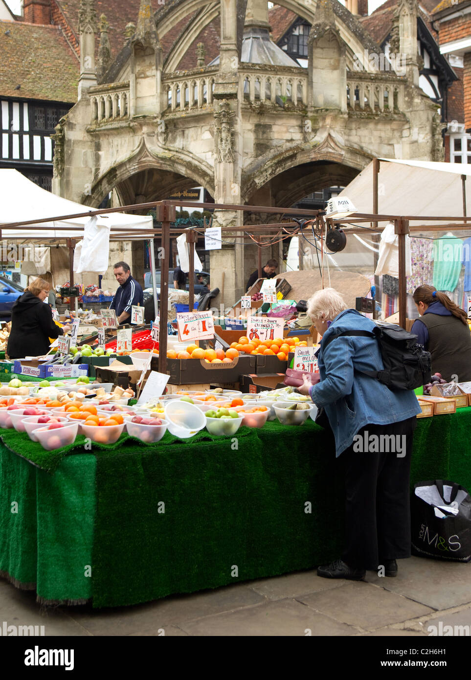 general view of Salisbury  outdoor Market day shoppers. UK Stock Photo