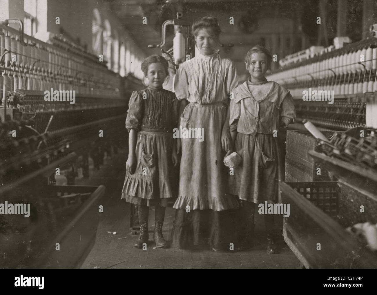 Young Spinners' in the Cotton Mill Stock Photo