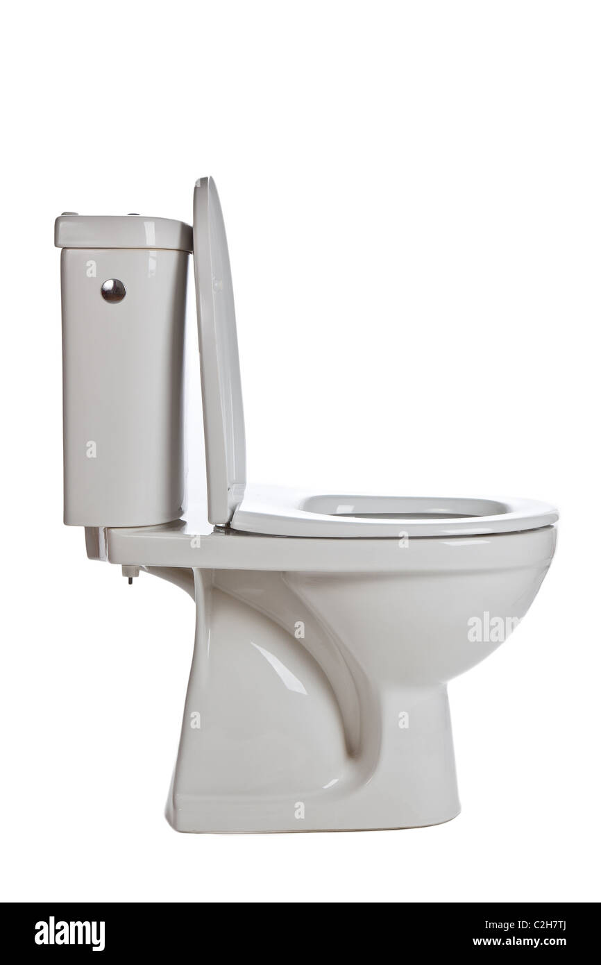 white ceramic toilet on white background Stock Photo
