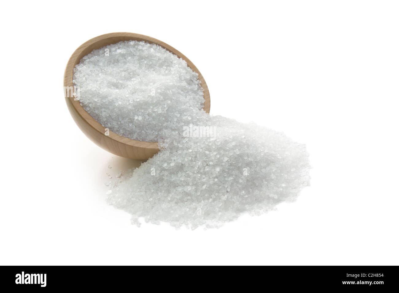 salt crystals in wooden bowl Stock Photo