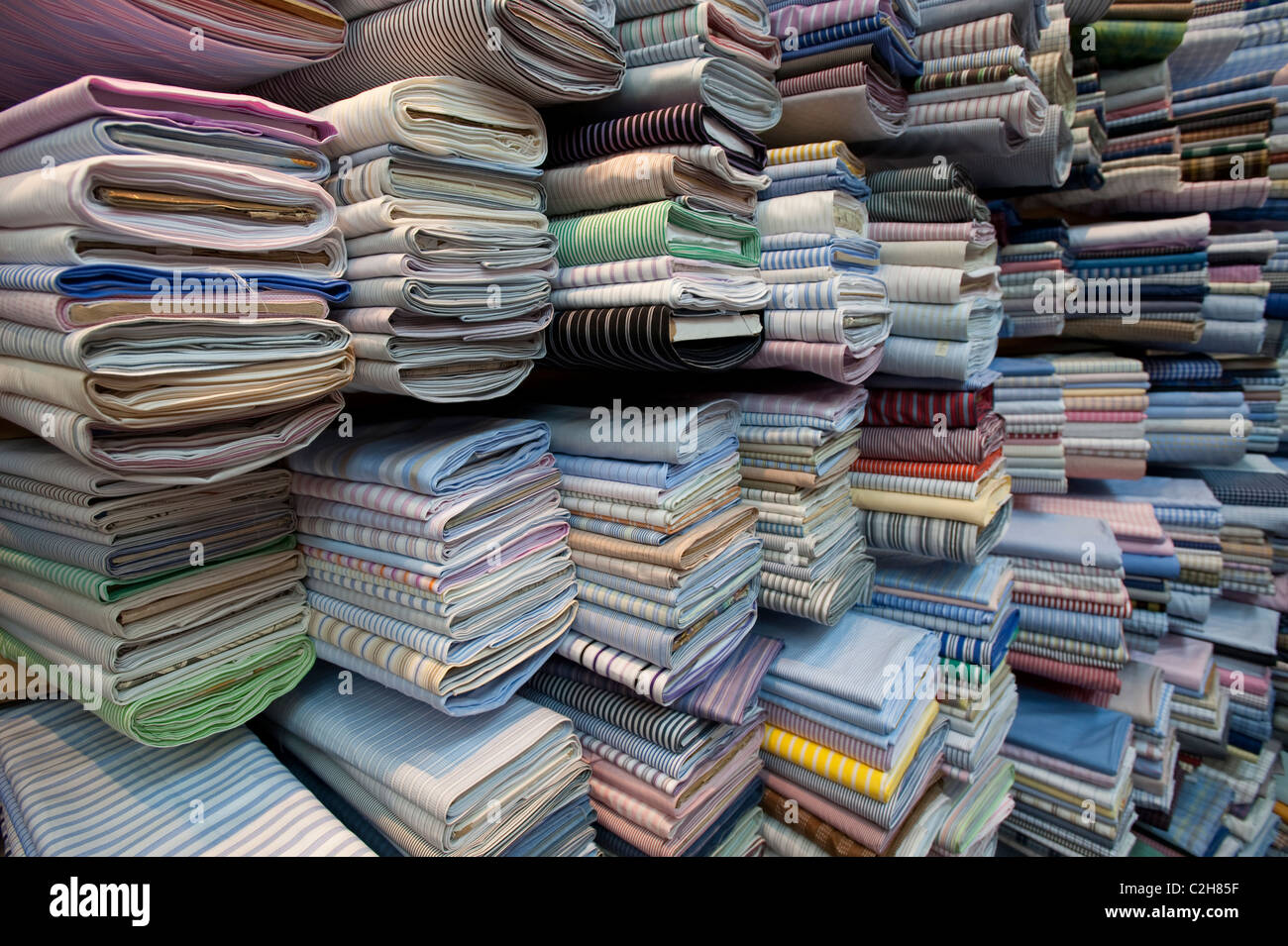A wide variety of shirt fabric to choose from at Maharaja's Custom Tailors shop, Orchard Road,  Singapore Stock Photo